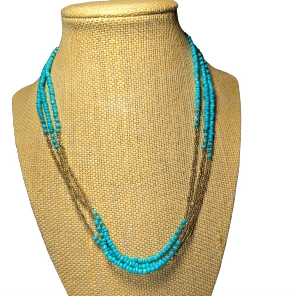 Handmade turquoise color and clear beaded necklace Boho